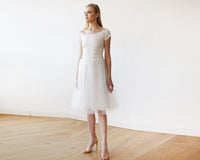 BLUSHFASHION - Original Short Wedding Dress ,Ivory Off-The-Shoulders Midi  Dress #1153