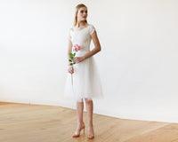 BLUSHFASHION - Original Short Wedding Dress ,Ivory Off-The-Shoulders Midi  Dress #1153