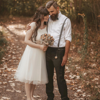 BLUSHFASHION - Original Short Wedding Dress ,Ivory Off-The-Shoulders Midi  Dress #1153