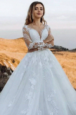 "Enchanting Abernathy Illusion Lace A-Line Tulle Wedding Dress - Your Dream Gown Awaits!"