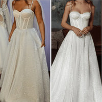 "Enchanting Charlotte Shiny Sequined Wedding Dress - Dazzle on Your Special Day!"