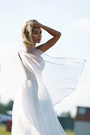 One Shoulder Boho Wedding Dresses Organza Strap White Wedding Party Gowns for Women A-Line Beach Vestidos Longos