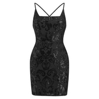 ODIZLI Women's Spaghetti Straps Sparkly Sequins Bodycon Mini Dress Party Nightclub Small Black