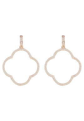 Open Clover Large Drop Earrings White Cz Rosegold