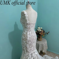 Luxury Llucinations Lace Mermaid Wedding Dress Sexy Boho Spaghetti Straps V Neck Bridal Gowns