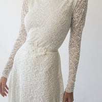 BLUSHFASHION - Original Long Sleeves Boat Neckline Modest Wedding Dress With Floral Sash Belt  #1296