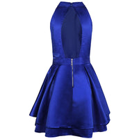 Blue Halter Neck Backless Skater Dress