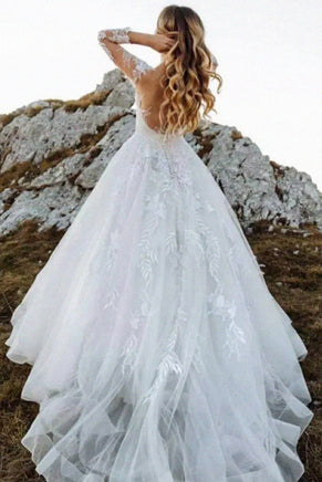 "Enchanting Abernathy Illusion Lace A-Line Tulle Wedding Dress - Your Dream Gown Awaits!"