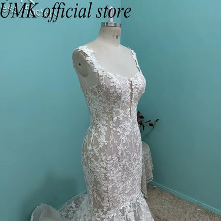 Luxury Llucinations Lace Mermaid Wedding Dress Sexy Boho Spaghetti Straps V Neck Bridal Gowns