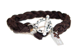 Mens Braided Brown Deerskin Wrap Bracelet