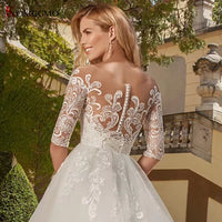 Illusion O-Neck Full Sleeve Mermaid Wedding Dress Luxury Detachable Train Embroidery Appliques Tulle Button Back Bridal Gown