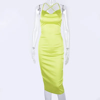 Neon Satin Lace Up Dress