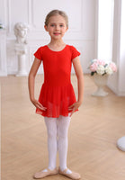 MdnMd Toddler Ballet Leotards for Girls Dance Leotards with Skirt Gymnastic Ballerina Outfit Dress Classic Short Sleeve Red 8-10 Years