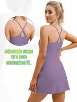 Womens Tennis Dress, Workout Dress with Built-in Bra & Shorts Pockets Summer Dress for Golf Athletic Dresses for Women Lavender Large