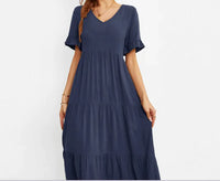 Solid Color Wide Hem Casual Dress