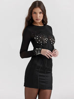 Patchwork Mini Dress with Rhinestones for Women