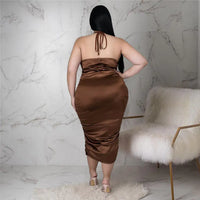 Plus Size Sleeveless Draped Satin Midi Dress