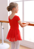 MdnMd Toddler Ballet Leotards for Girls Dance Leotards with Skirt Gymnastic Ballerina Outfit Dress Classic Short Sleeve Red 8-10 Years