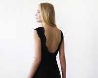 BLUSHFASHION - Original Open Back Lace Midi Sleeveless Black Dress #1143