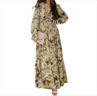 Printed Long Sleeve Dress Women's V-neck Loose