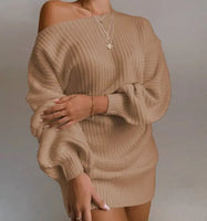 Off Shoulder Knitted Sweater Dress