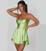 Slim Strap Satin Backless Dress