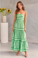 Striped Summer Maxi Dress with Pockets – Backless Beach Style