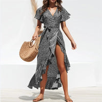 Floral Print Boho Maxi Dress: HiloRill Summer Beach Women's Casual V-Neck Split