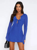 InstLike-Hollow Out Flare Sleeve Mini Dress