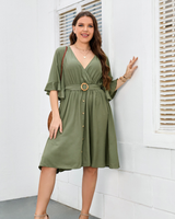 Plus Size Dress V-Neck Full Sleeve