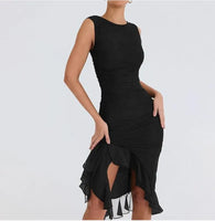 Elegant Ruffle Ruched Midi Dress