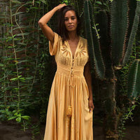 FollowYouLike 2019 Yellow Embroidery Boho Dress