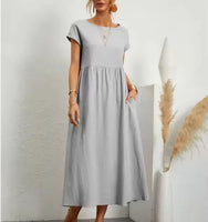 Solid Color Sleeveless Cotton-Linen Pocket Dress