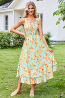 GRACE KARIN Women's 2024 Summer Floral Boho Dress Square Neck Strapped Swing A Line Beach Long Maxi Dress Large Yellow Floral