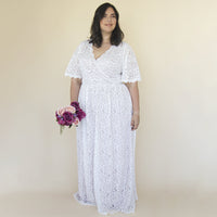 BLUSHFASHION - Original Bestseller Curvy  Butterfly Sleeves Ivory Wedding Dress With Pockets #1314