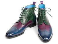 Paul Parkman Wingtip Ankle Boots Three Tone Blue Purple Green (ID#777-BLU-PRP)