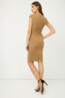 CONQUISTA FASHION - Original Solid Colour Dress With Cap Sleeves Camel Color