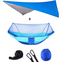 Camping Hammock With Mosquito Net and Rain Fly Portable Double Hammock With Bug Net and Tent Tarp Tree Straps for Travel Camping