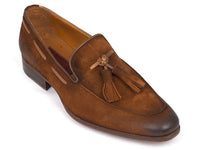 Paul Parkman Men's Tassel Loafer Brown Antique Suede Shoes (ID#TAB32FG)