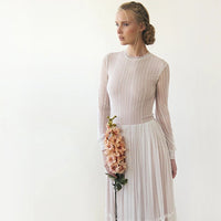 BLUSHFASHION - Original Modest Lace Wedding Dress, Gentle Stripes Pattern Maxi Dress 1209