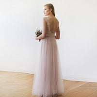 BLUSHFASHION - Original Pink Blush Tulle & Lace Sleeveless Maxi Gown #1145