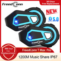 FREEDCONN - Original 2PCS FreedConn T-Max E/C Motorcycle Bluetooth Helmet Intercom Headset 6 Riders Group Talking FM Radio Waterproof Interphone