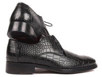 Paul Parkman Black Crocodile Embossed Calfskin Goodyear Welted Derby Shoes (ID#5254BLK)