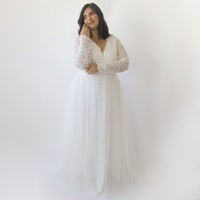 BLUSHFASHION - Original Bestseller Curvy  Ivory Wedding Dress , Sheer Illusion Tulle Skirt on Lace #1315