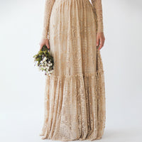 BLUSHFASHION - Original Golden  Lace Bohemian Dress #1233