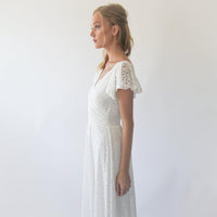 BLUSHFASHION - Original Ivory Wrap Lace Bohemian Wedding Dress #1298