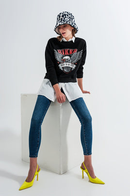 Q2 - Original Sweatshirt in Black With Biker Print