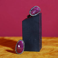 Original Ruby Cufflink Oxidised Silver Champagne Diamonds