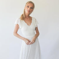 BLUSHFASHION - Original Ivory Wrap Lace Bohemian Wedding Dress #1298