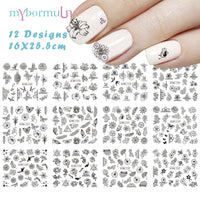 2021 New Geometric Letter Nail Sticker Water Slider Russian Winter Decal Christmas New Year Gift Nail Slider Temporary Tattos